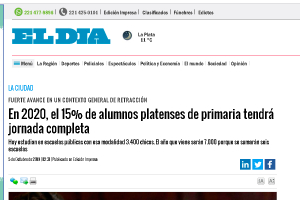 En 2020, el 15% de los alumnos platenses de primaria tendr&aacute; jornada completa
