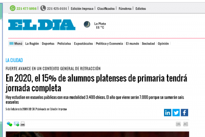 En 2020, el 15% de los alumnos platenses de primaria tendr&aacute; jornada completa