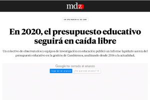 En 2020, el presupuesto educativo seguir&aacute; en ca&iacute;da libre