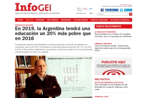 En 2019, la Argentina tendr&aacute; una educaci&oacute;n un 20% m&aacute;s pobre que en 2016