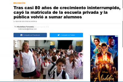 Tras casi 80 a&ntilde;os de crecimiento ininterrumpido, cay&oacute; la matr&iacute;cula de la escuela privada y la p&uacute;blica volvi&oacute; a sumar alumnos